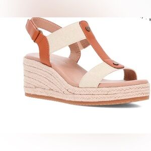 NEW…KIM ROGERS TAN AND CREAM ESPADRILLE WEDGE SANDALS 9